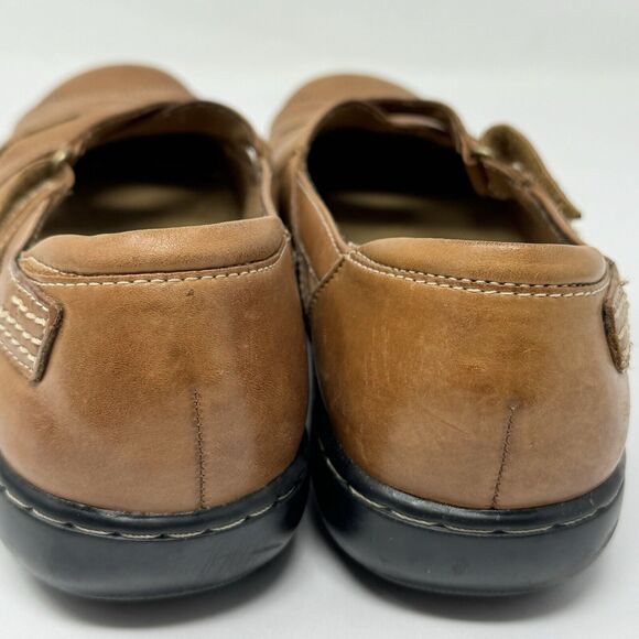 Clarks Bendables Tan Leather Criss Cross Strap Comfort Shoes Sz 10 - Picture 5 of 7